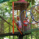 Dzieci bawią się na trasach linowych parku w Krościenku
